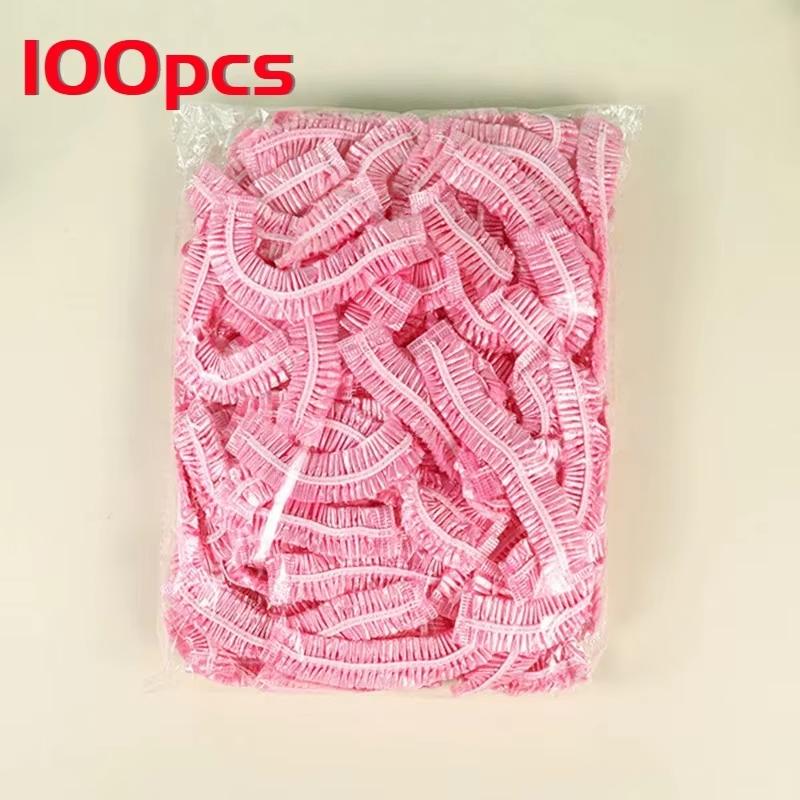 Women's Disposable Shower Cap, Plastic Waterproof Head Cover, Pink Spa Salon, Hotel Hair Dye, Elastic Hair Cap, 100 Pieces/set