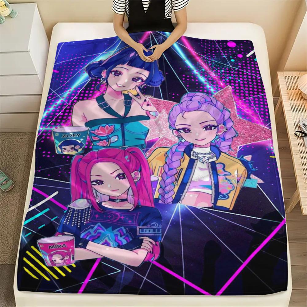 1Pc Kpop Demon Hunter Print Flannel Blanket, High quality Comfortable for All Seasons, Home Decor, Warmth and Comfort, Perfect for Gifts