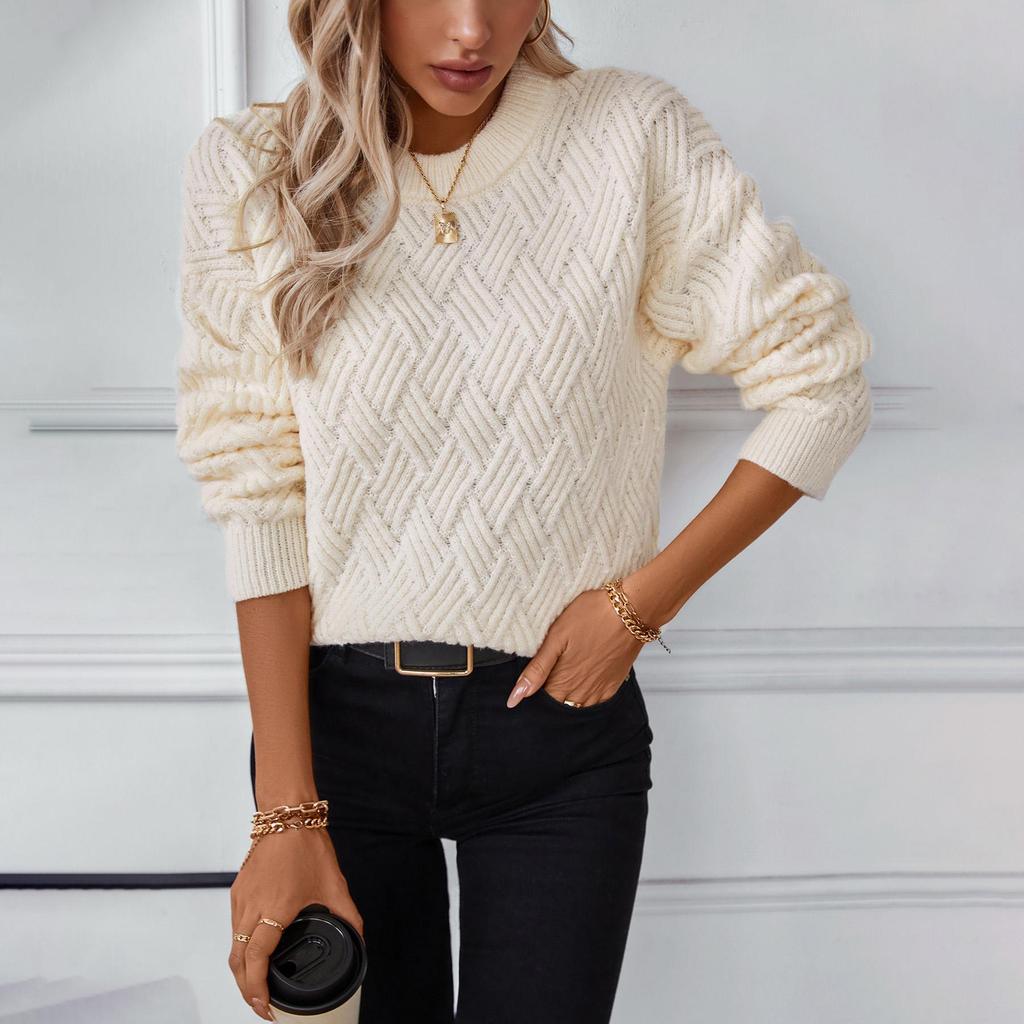 Autumn Winter Vintage Loose Long Sleeve Top Solid Color Cardigan Knitwear O-Neck Sweater