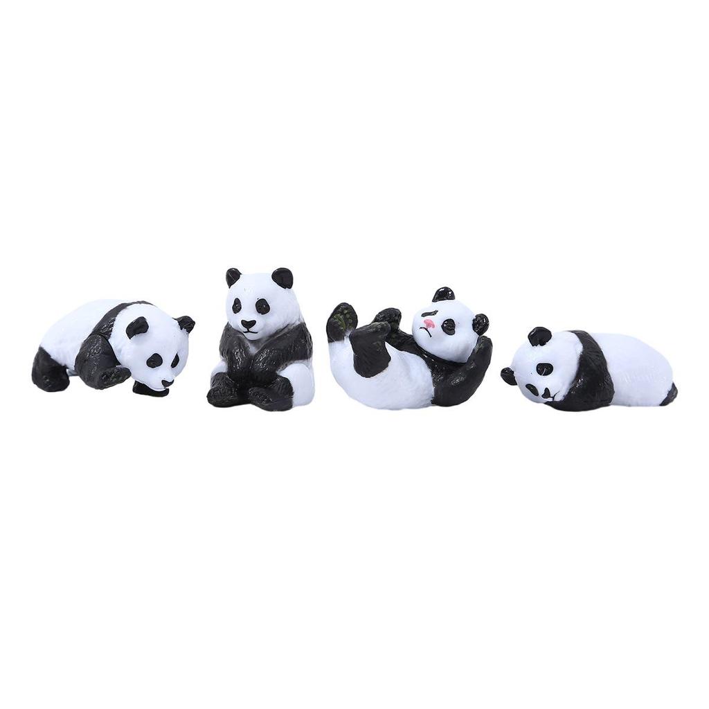 Set of 4 Cute Panda Figurines for DIY Mini Landscapes and Succulent Gardens