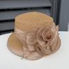 Sweet Flower Flat Top Straw Hat Small Fragrant Wind Seaside Resort Beach Hat Ladies Summer Face Small Sunscreen Sun Hat