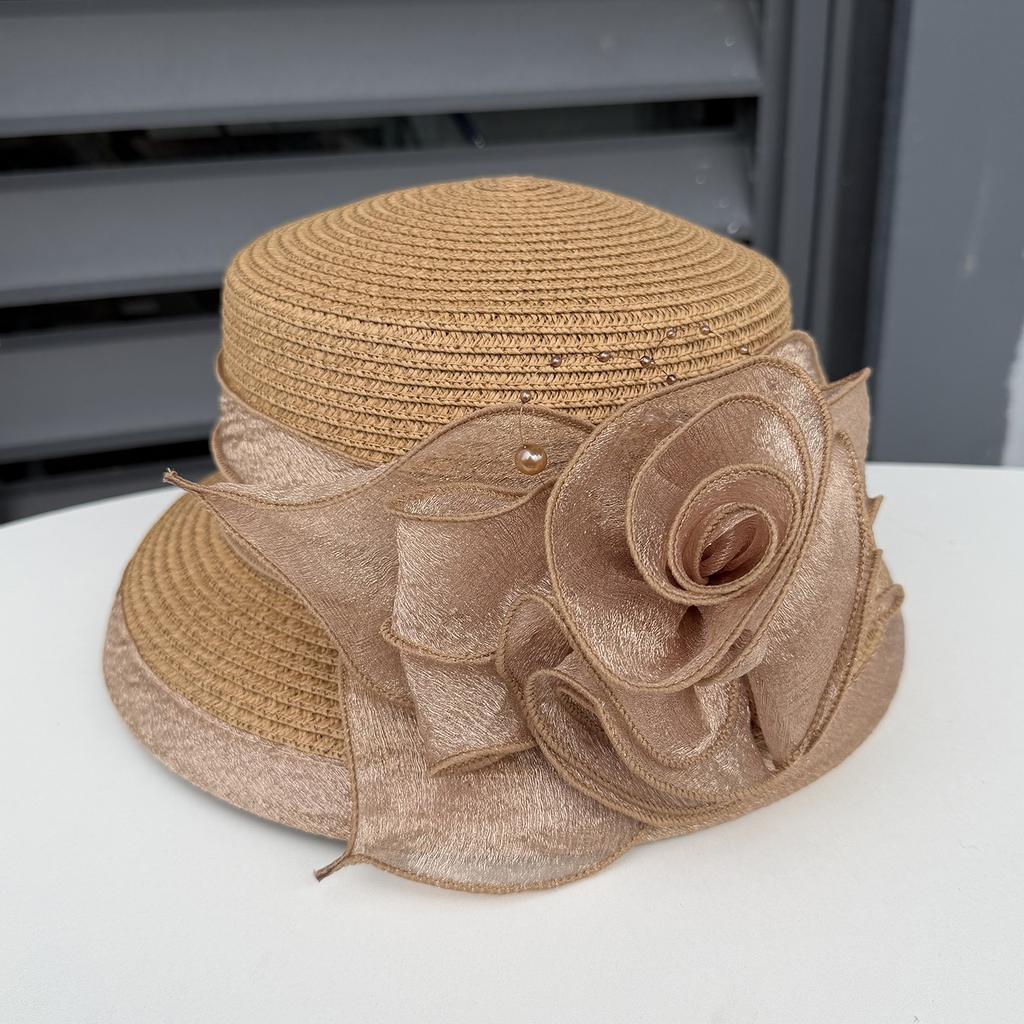 Sweet Flower Flat Top Straw Hat Small Fragrant Wind Seaside Resort Beach Hat Ladies Summer Face Small Sunscreen Sun Hat