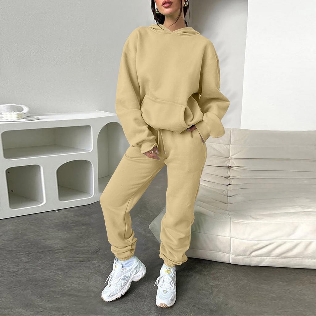 Женский однотонный спортивный комплект с капюшоном и длинными рукавами, домашние брюки, комплект для бега