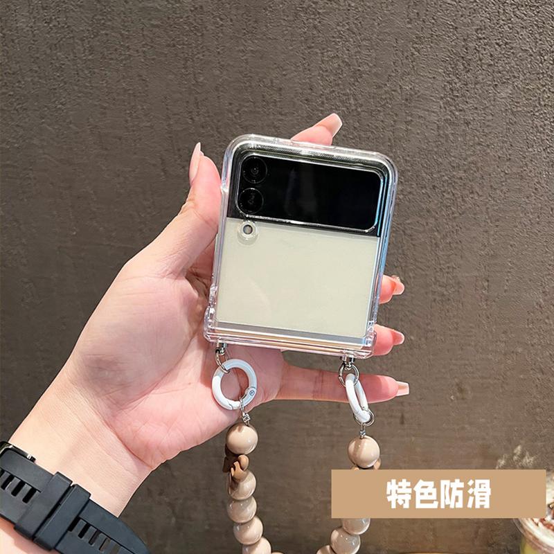 Портативный браслет с бусинами, прозрачный жесткий защитный чехол для ПК на петлях для телефона Samsung Galaxy Z Flip 3 4 5g, противоударный чехол