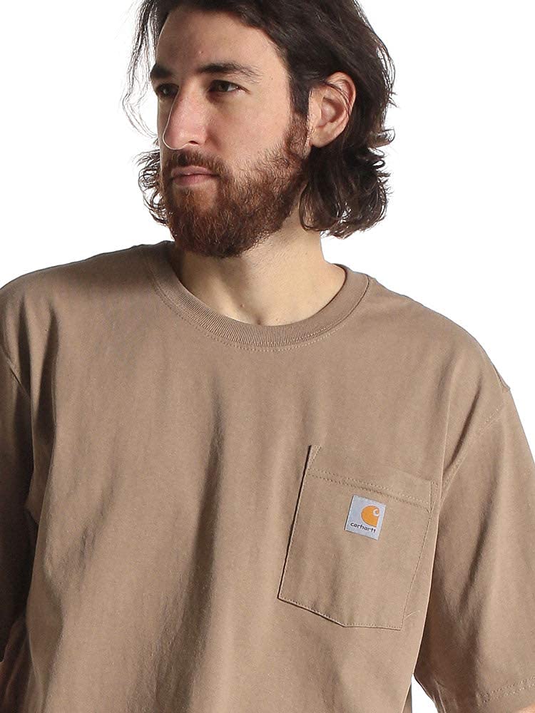 Футболка с коротким рукавом и круглым вырезом, карманом с логотипом [Carhartt] [K87] (Л, Черный)