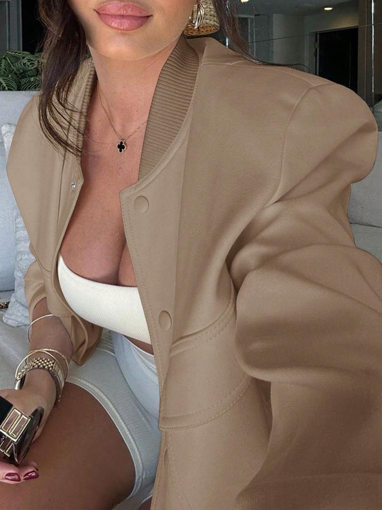 Rose Beauty A 90s Street Solid Buckle Front Valve Pocket Baseball воротник с длинным рукавом свободного кроя Повседневная весенняя куртка пальто