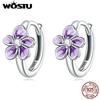 Настоящее серебро 925 пробы, модные фиолетовые цветочные пряжки для ушей, серьги с тонким цирконом для женщин, модные ювелирные изделия на годовщину, подарок
