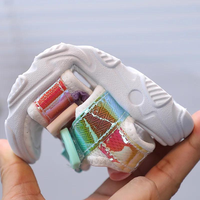 Summer Children Sport Sandals Breathable Mesh Soft Bottom Baby Girls Boys Shoes Colorful Reflective PU Leather Shoes Kids G04243