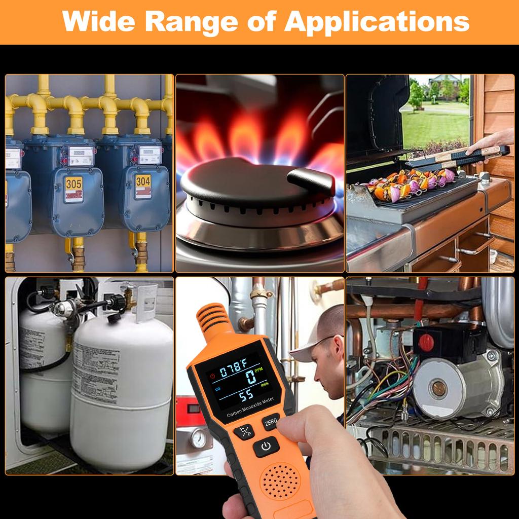 3in1 Portable Carbon Monoxide Detector Battery Powerd Handheld Carbon Monoxide Alarm with