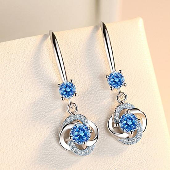 Women Rhinestone Cubic Zirconia Tassel Four-leaf Clover Hook Earrings Jewelry