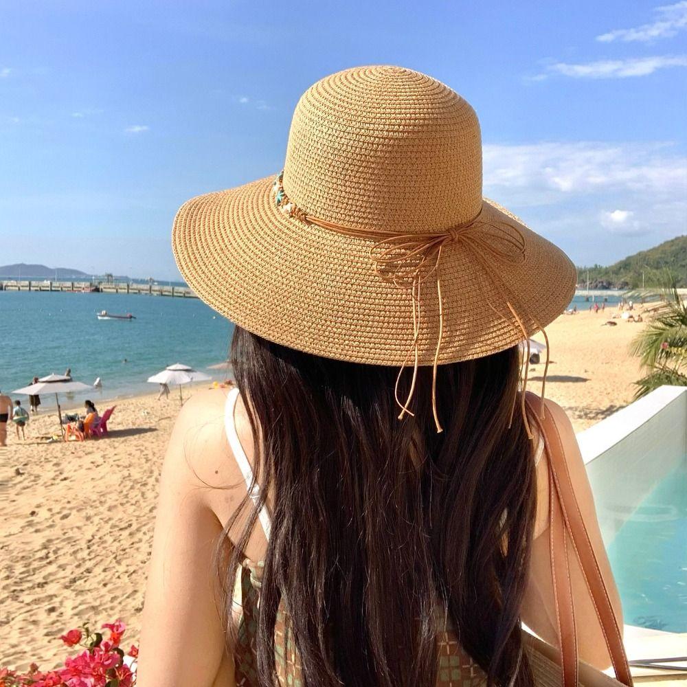 New Starfish Straw Hat Wide Brim Sun Protection Woven Hat Elegant Foldable Sunscreen Hat Summer