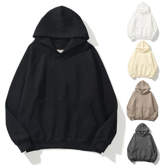Men Hoodie with Solid Color Hood Large Front Pocket Pullover Sweatshirt Loose Fit Sports Tops Street Wear