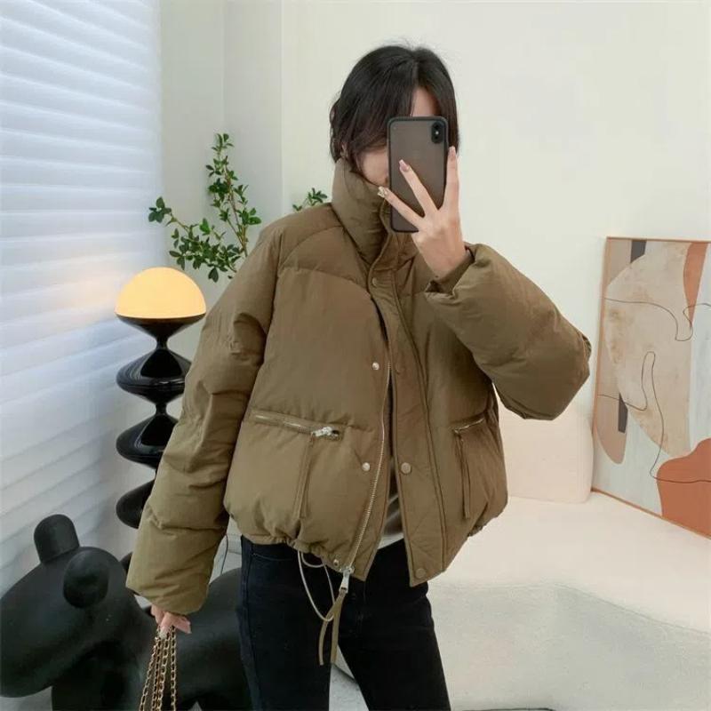 Autumn Winter Fashion Long Sleeve Solid Stand Collar Parkas Women's Clothing Korean Button Warm All-match Simplicity Trend Tops