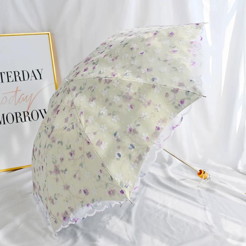 Fully Automatic Lace-Edged Sun Protection Umbrella for Women, Anti-Uv Double-Layer Umbrella, Rain or Shine Dual-Use, Automatic Retractable Sun