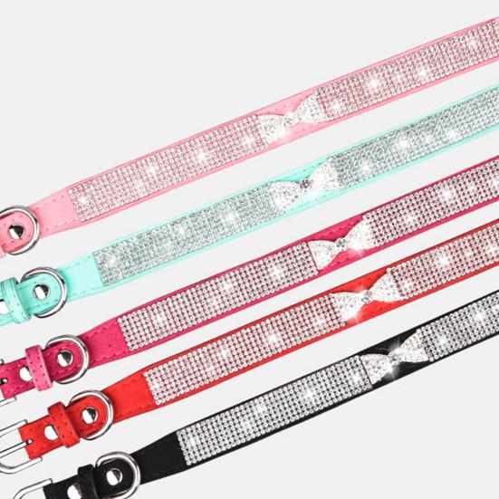 Ошейник для собак с искусственным кристаллом и бантом, дизайн, регулируемый инкрустированный стразами, собака