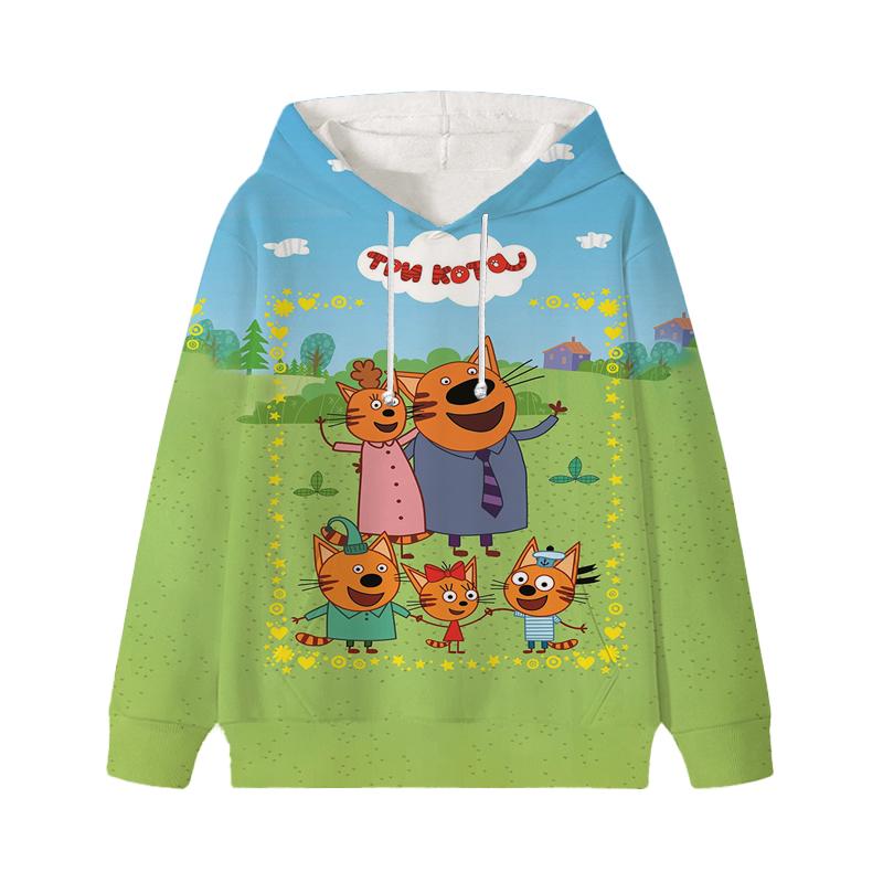 Толстовка с капюшоном Three Kittens E-cat Family для детей, милая детская осенняя толстовка с рисунком манги, детская одежда для девочек и мальчиков, толстовки с капюшоном