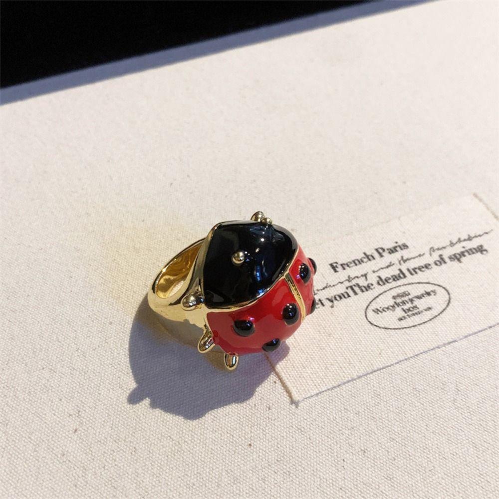 Кольцо в корейском стиле с изображением насекомых, капающее масло, геометрическое массивное эмалевое кольцо, индивидуальное кольцо с рисунком в подарок