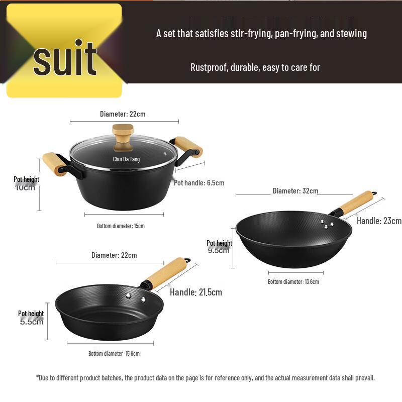 COOKER KING Maifan Stone Non-Stick 3-Piece Cookware Set