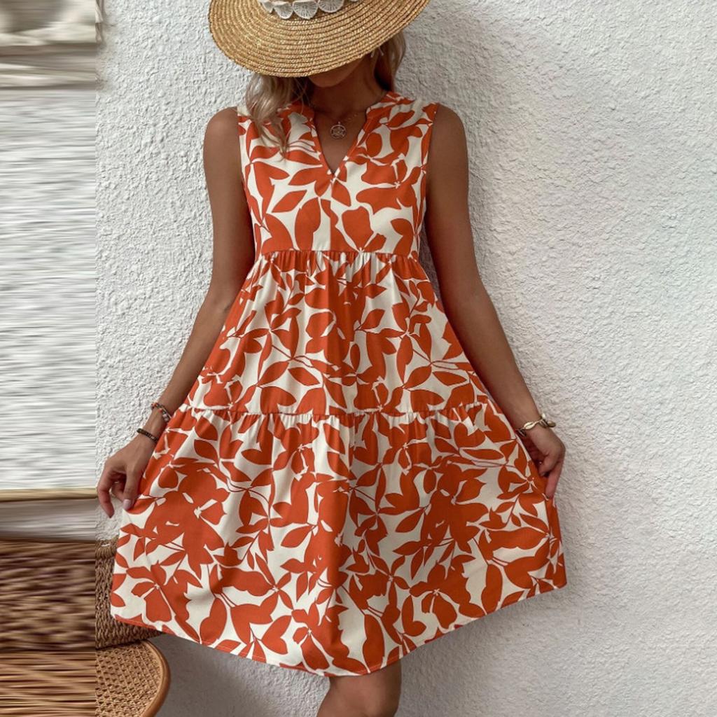 Женские платья Платья без рукавов для женщин с v-образным вырезом и цветочным принтом, повседневные свободные летние женские платья