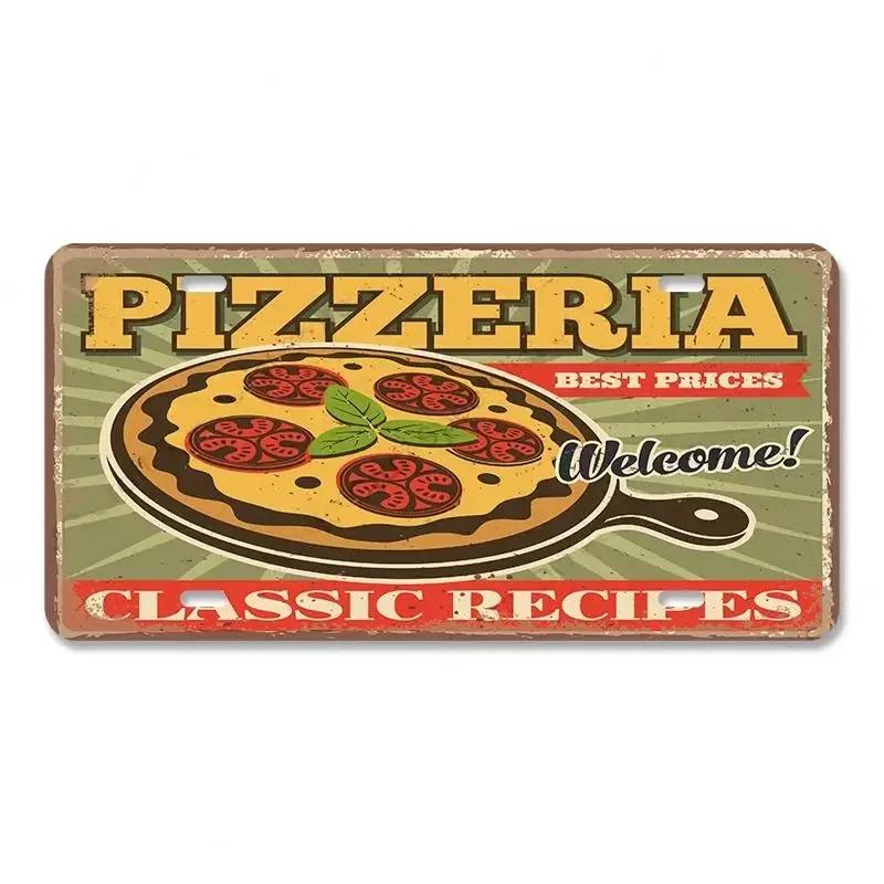 Vintage Delicious Foods Plate Metal Aluminum Sign Pizza Hot Roll Sandwich Donuts Metal Poster Home Cafe Restaurant Wall Decor