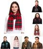 100% Lambs Wool Tartan Scarf, Winter Stole with Long Tassels