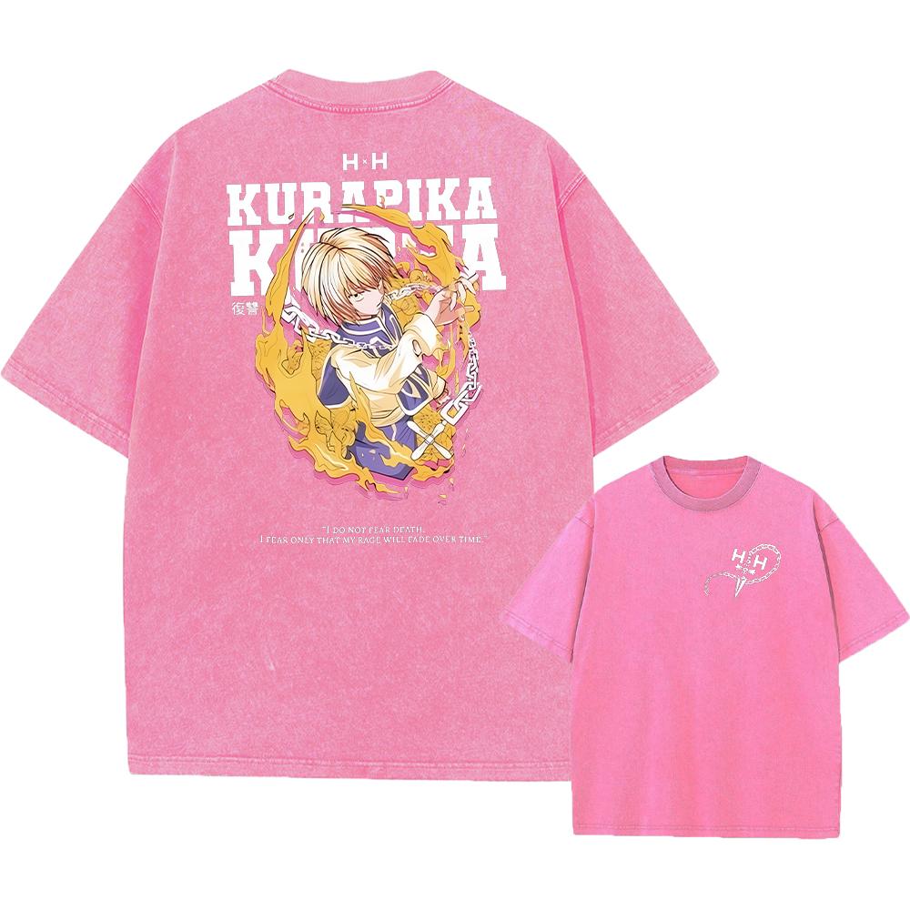 Аниме Hunter X Hunter Хисока и Хролло Логотип Выстиранная Графическая Футболка Мужская Винтажные Футболки Повседневный Хлопок Уличная Одежда Топ