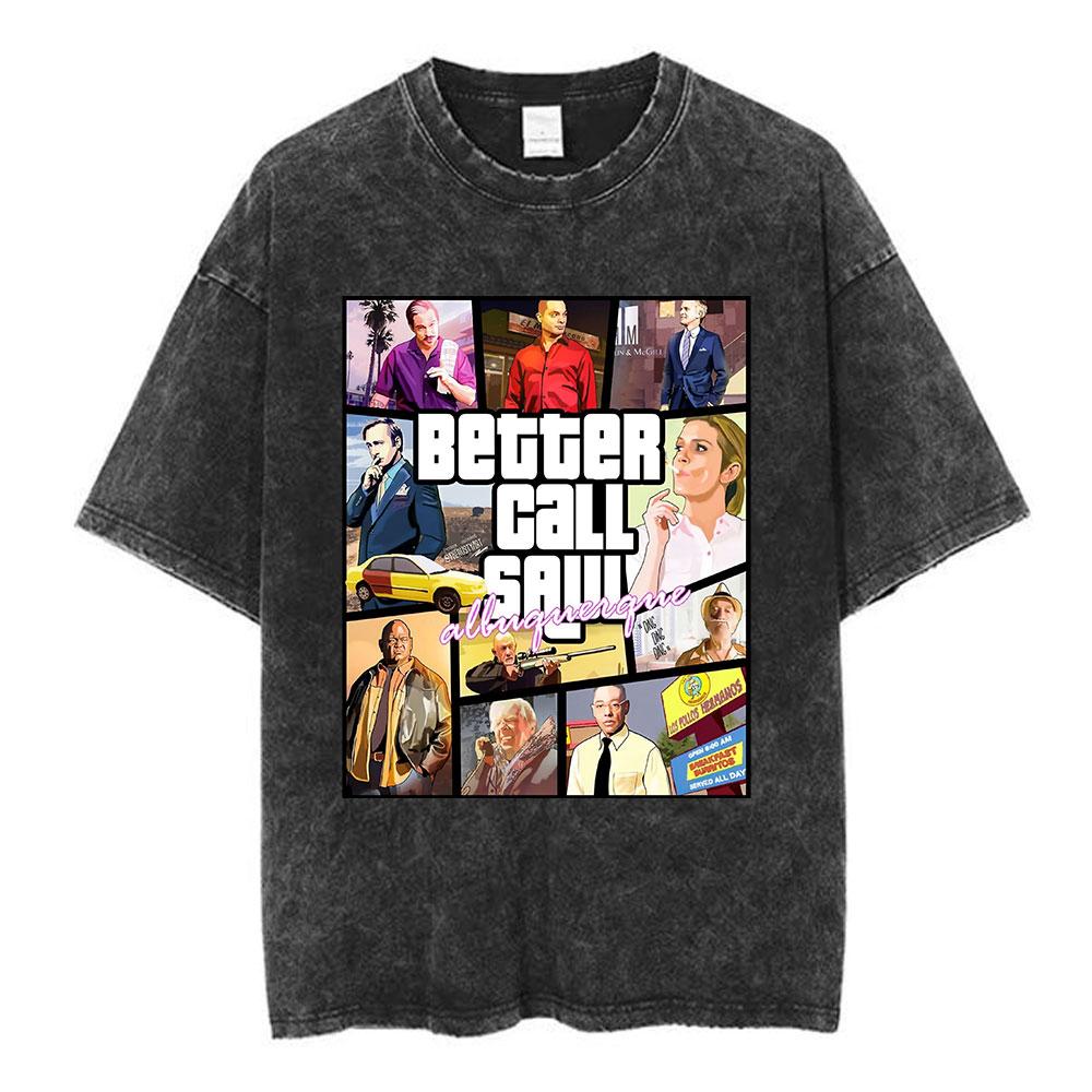 Unisex Los Pollos Hermanos Tshirt YK Breaking Bad Print Black Washed Oversized Short Sleeve Streetwear Tops