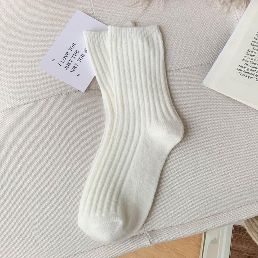 1 Pair Comfortable Thermal Crew Socks Solid Color Knitting Socks Fashion Wool Socks  Winter Autumn
