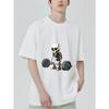 Crewneck T Shirt Black Skeleton Lifting Barbell Graphic Print Gym Fitness Workout Casual Wear