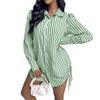 Женское летнее платье-рубашка с лацканами и длинными рукавами, мини-платье с боковым шнурком, однобортное платье-рубашка в полоску с принтом