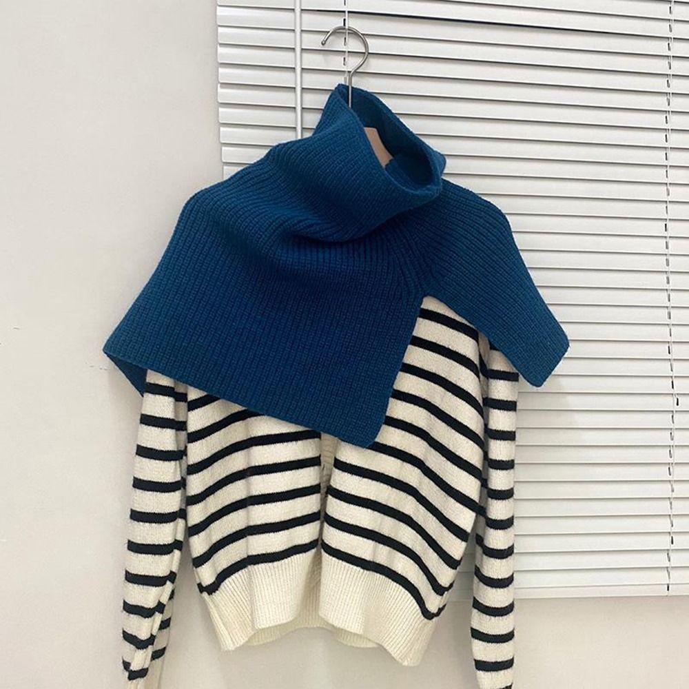 High Collar Women Scarf Accessories Solid Color Wraps Knitted Cape Knitted Shawl Female Wool Scarf