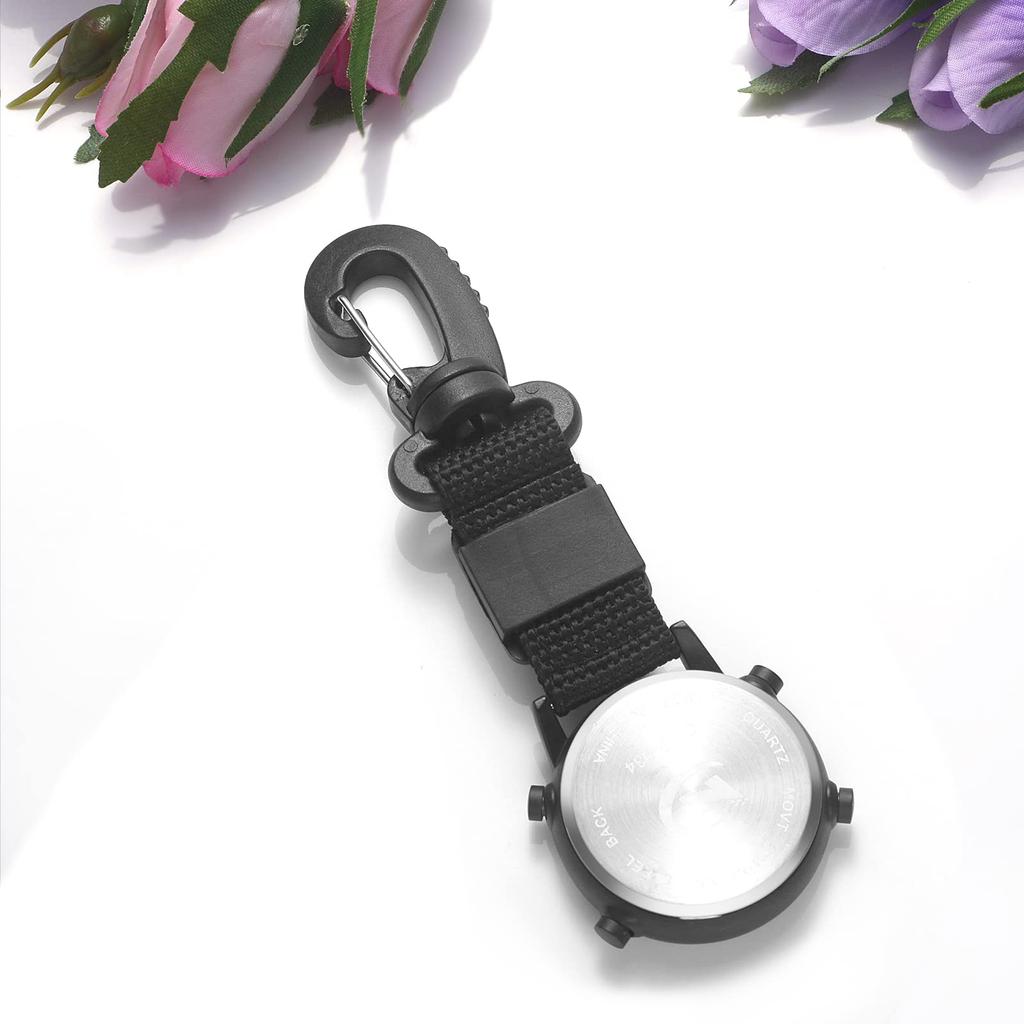 Clip Clock Digital Keychain Carabiner Watch Day of the Week Calendar Alarm Clock Compass LED Pocket Watch Nurse Watch 3ATM Waterproof Outdoor Fashion