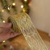 Lightweight Ribbon for DIY Projects 2.5" x 2.2 Yards Gold Sheer Christmas Tree Decoration and Retro Pattern Gift Bundling Wrapping, Translucent