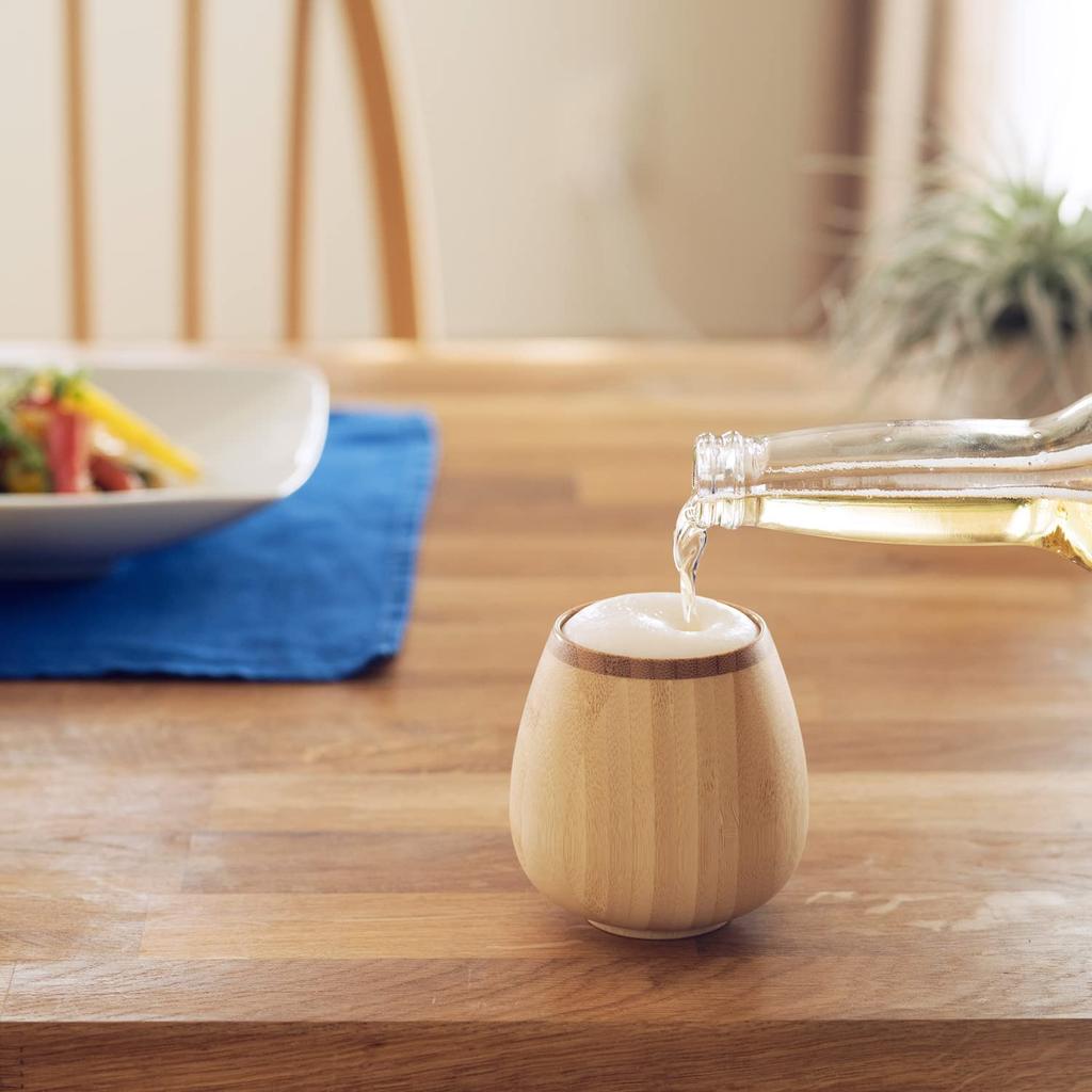 RIVERET Rocking Vessel Glasses, 240ml, Pair, Bamboo, Dishwasher Safe, White/Brown, RV-116WB