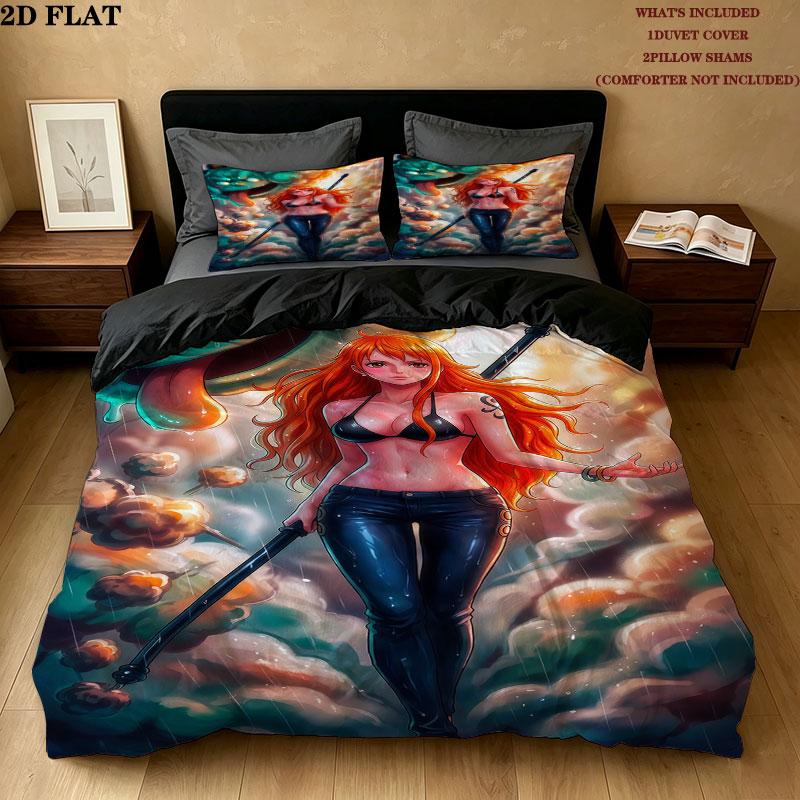 One Piece Pattern Bedding Quilt Set Quilt Cover Pillowcase Home Birthday Gift(1 * duvet cover + 2 * pillowcase, without core)