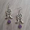New Five Pointed Star Triple Moon Purple Stone Earrings Gothic Witch Pagan Star and Moon Earrings for Women Magic Mystery Amethyst Earrings