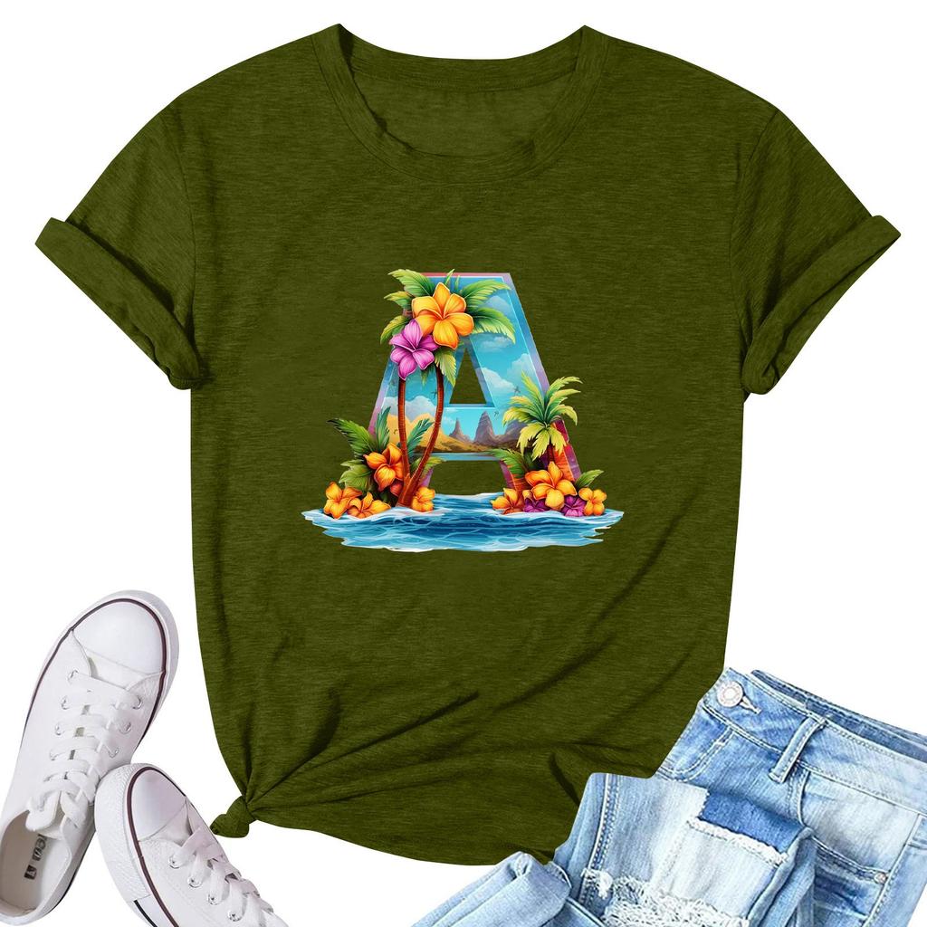 Women's Fashion Printed Casual Pleated Round Short Sleeve T-Shirt Top