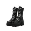 Winter Punk Women Boots Platform Mid Calf Boots Black Buckle Strap Zipper Wedges Shoes Short Plush Motorcycle Boots