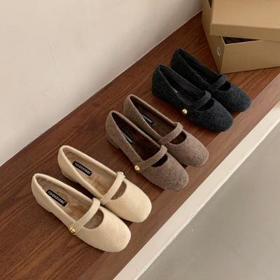 2025 новые туфли Мэри Джейн на среднем каблуке с квадратной металлической пряжкой, бархатные, теплые и толстые