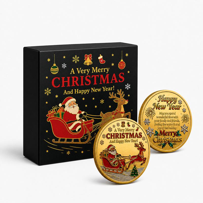 Christmas commemorative coin, single piece, Santa Claus metal commemorative medal, holiday happy coin