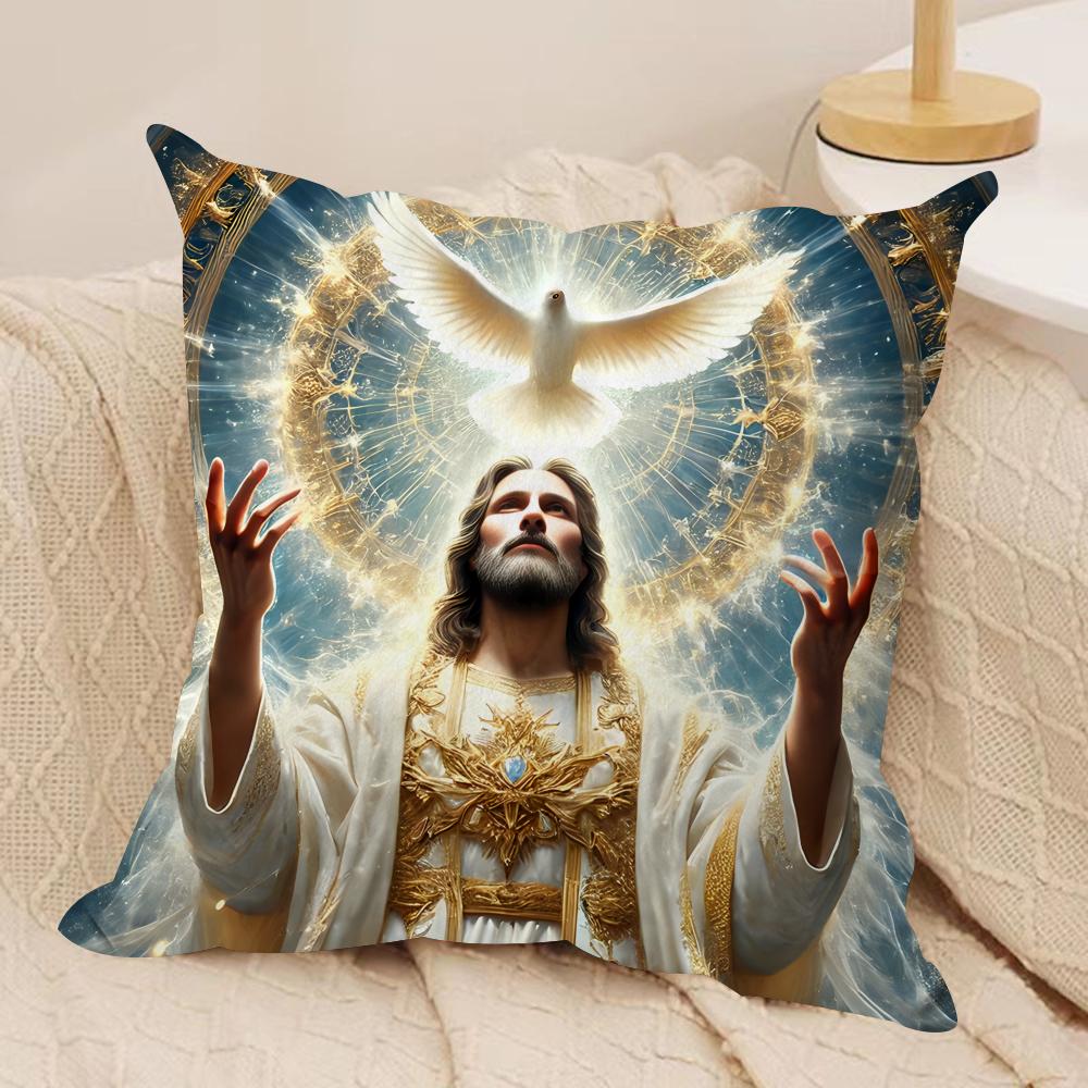 Jesus Christian Cool Cushion Cover Silky Short Plush Invisible Zipper Dustproof Sofa Pillow Case For Home Decor