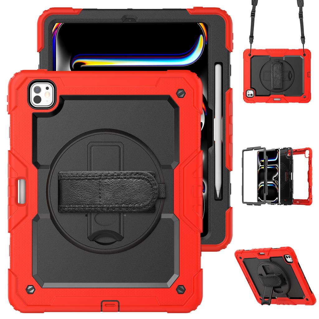 Для iPad Про 13 (2024) Чехол-подставка PC+Силикон для планшета с защитной пленкой для экрана/Ремешком на плечо