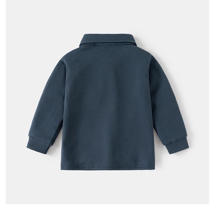 Детская футболка-поло с длинным рукавом 2024: Утепленный топ с лацканами в корейском стиле для мальчиков - Осенняя коллекция.