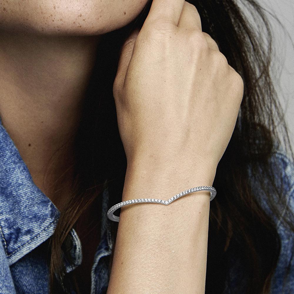 S925 стерлингового серебра сверкающий браслет в форме косточки в форме сердца для женщин Европа ювелирные изделия день рождения банкет подарки