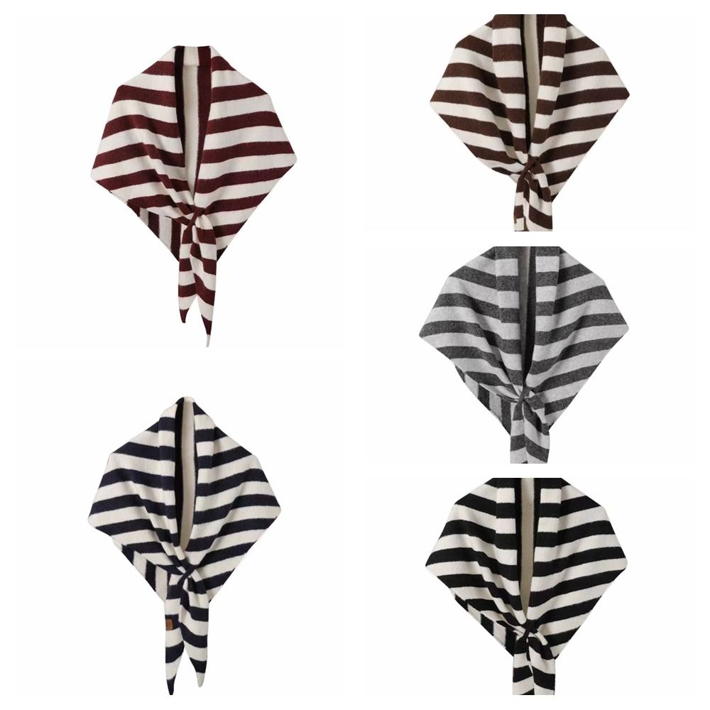 Plush Knitted Triangle Scarf Korean Style Cape Wraps Retro Striped Scarf Autumn Winter