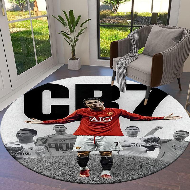 Круглый ковер CR7, Ковер для гостиной, спальни, дивана, игровой комнаты, Нескользящий коврик