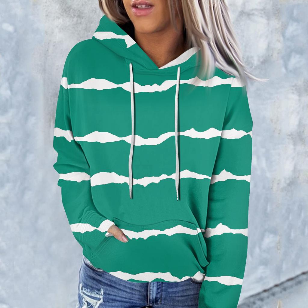 Ladies Fashion Casual Long Sleeve Striped Print Hoodie