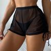 Women's Mesh Transparent Bikini Cover Summer Beach Shorts Drawstring Swimwear