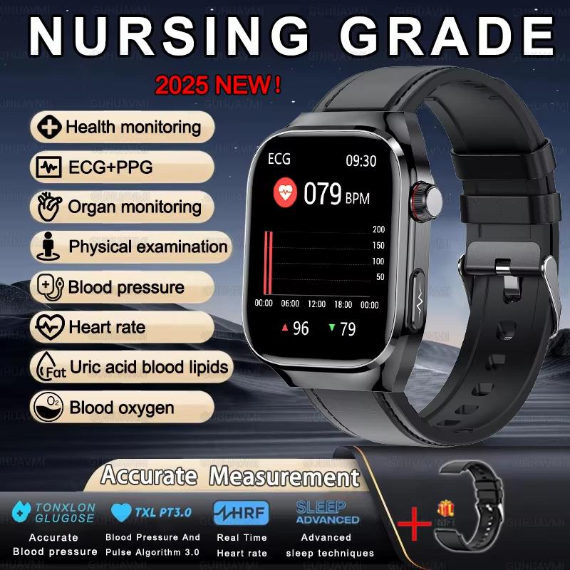 2025 New Uric Acid Blood Lipids Smart Watch Men ECG+PPG Blood Pressure Blood Oxygen Bluetooth Call Health Smartwatchs for IOS Android