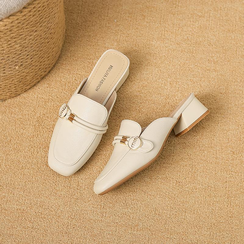 X309-90 темпераментная сумка голова полушлепанцы женские уличные летние 2025 новые низкий толстый каблук ленивые плоские мюли